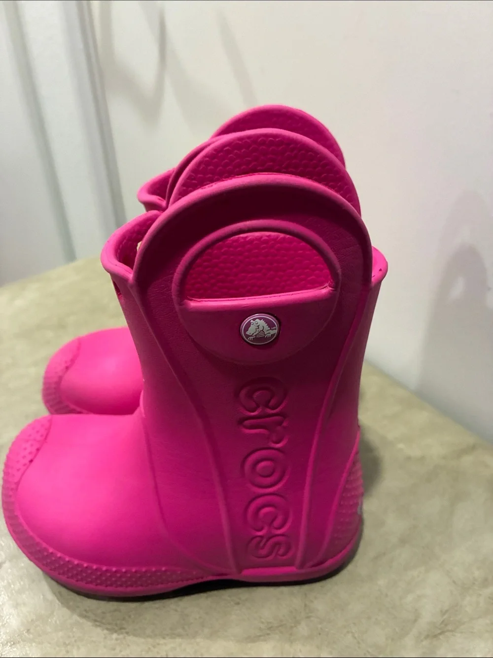 CROCS Kids Bright Pink Waterproof Rain Boots